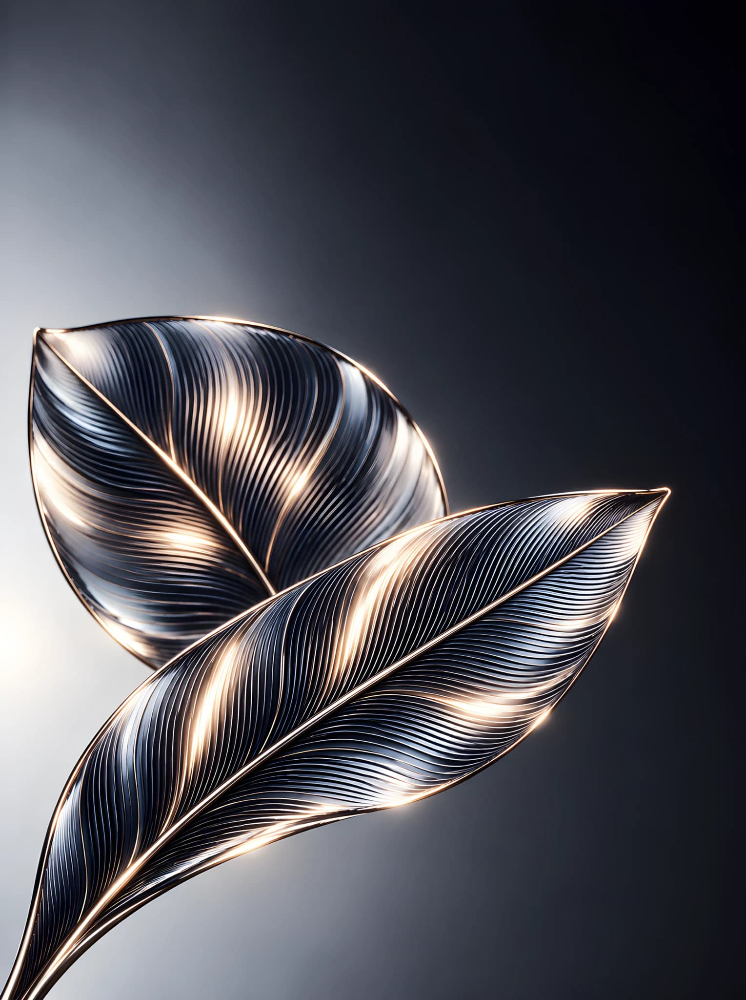 Chrome leaf sculpture lit against a dark field, the Lepique HOCl Spray motif