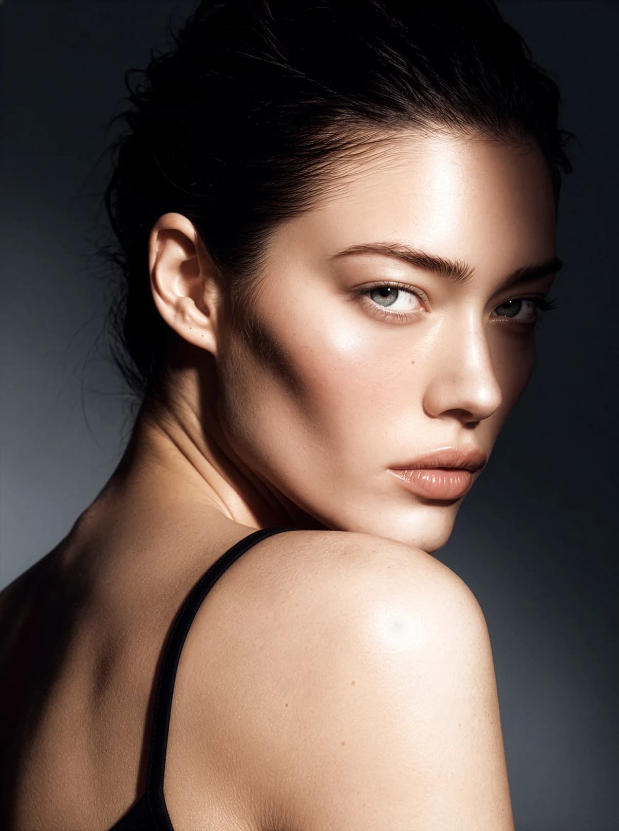 Portrait of a model with luminous, softly glowing skin